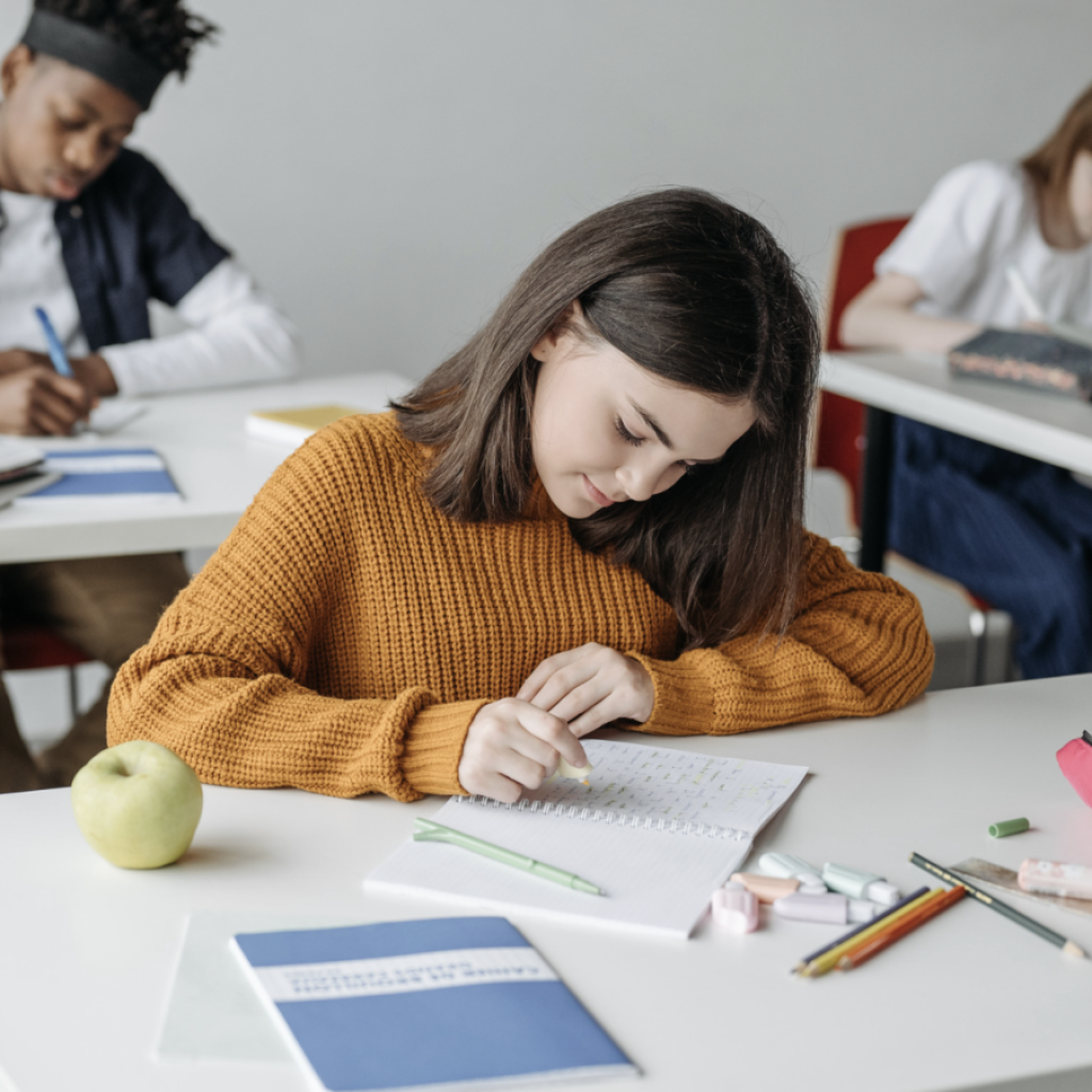 Students taking a test in a classroom